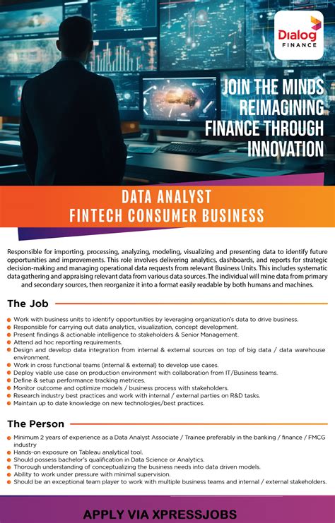Data Analyst - Fintech Consumer Business - Dialog Finance PLC | XpressJobs