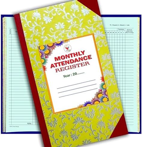 Monthly Attendence Register | 100 Pages | 50 Sheets | Hard Bound ...