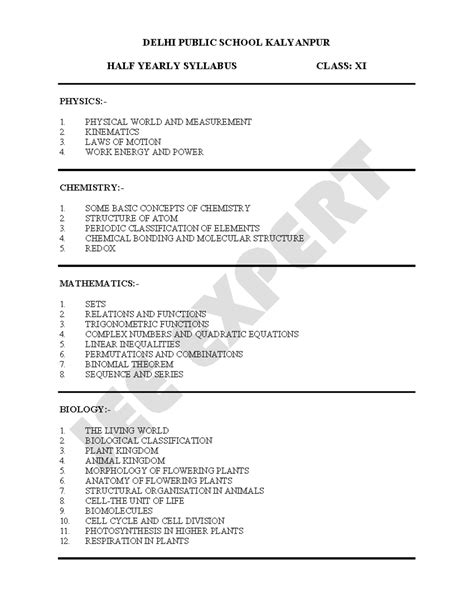 DPSK-11 HALF Yearly TEST- Syllabus - DELHI PUBLIC SCHOOL KALYANPUR HALF ...