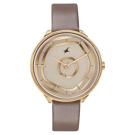 Buy Online Fastrack Stunners Analog Rose Gold Dial Brown Leather Strap ...