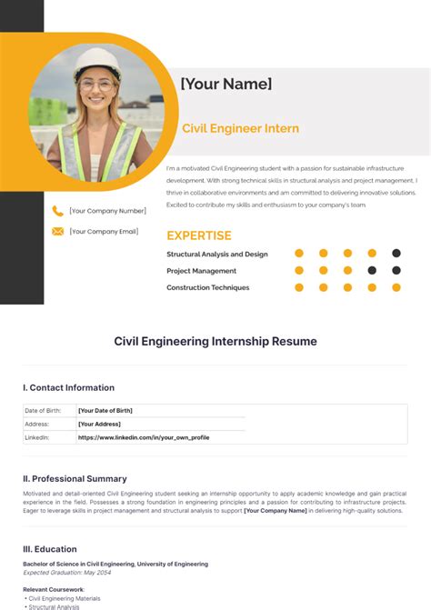Civil Engineering Internship Resume - Edit Online & Download Example | Template.net