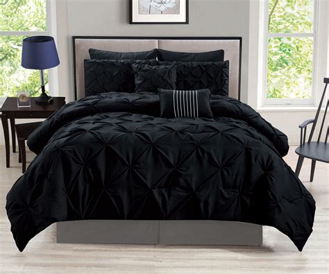 8 Piece Rochelle Pinched Pleat Black Comforter Set | Bed linens luxury ...