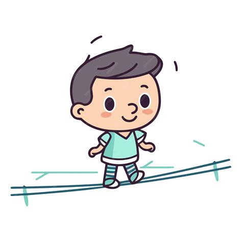 Premium Vector | Cute boy walking on a tightrope
