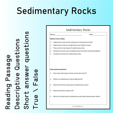 Sedimentary Rocks | Reading Comprehension Passage Printable Worksheet ...