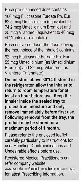 Trelegy Ellipta 10062525 Mcg Powder For Inhalation 1 - Uses, Side ...