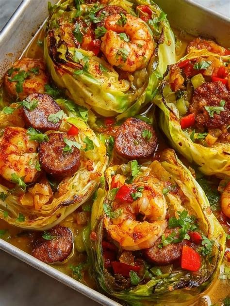 Keto Cajun Shrimp and Sausage Stuffed Cabbage Recipe - hurryupmeals