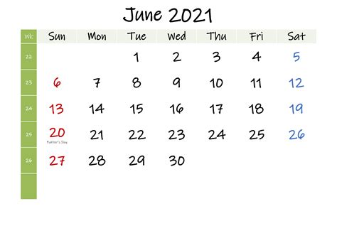 Printable Calendar June 2021 Pdf