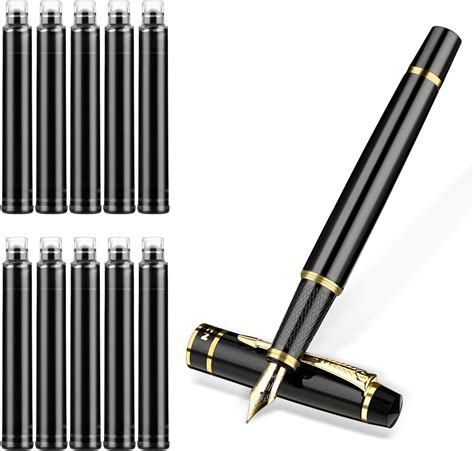 Amazon.com : cobee Luxury Metal Fountain Pen Set, Black Lacquer Trim ...