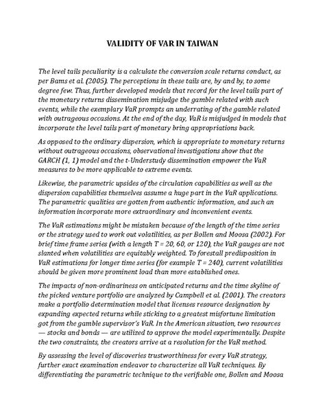 Validity OF VAR IN Taiwan - VALIDITY OF VAR IN TAIWAN The level tails ...