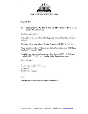 Fillable Online . LAKE CASITAS RECREATION AREA August 8, 2013 ...