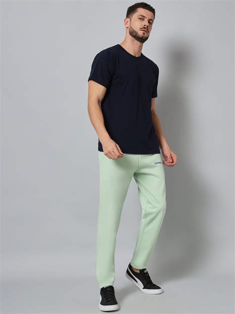 GRIFFEL Men Fleece Basic Solid Front Logo Sea Green Trackpants – griffel