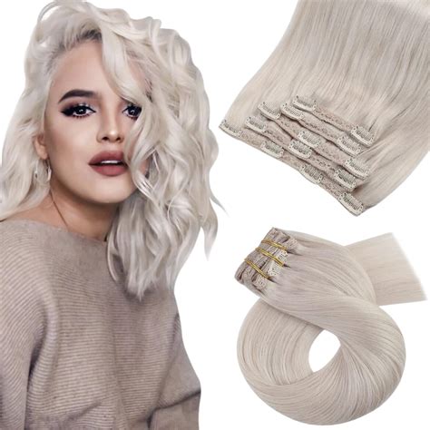 Moresoo Platinum White Blonde Human Hair Clip in Extensions Blonde Clip ...