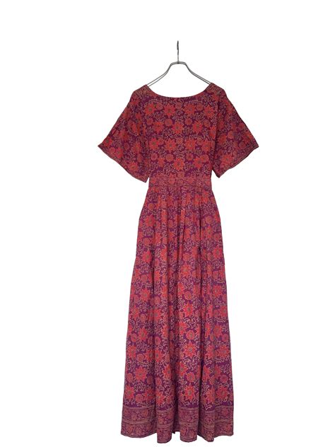 1970's Indian Cotton Bib Front Tabard Dress | MIKOTONORI.