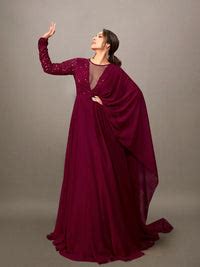 Buy Inddus Women Maroon Floral Elevated Gown Online at Best Price ...