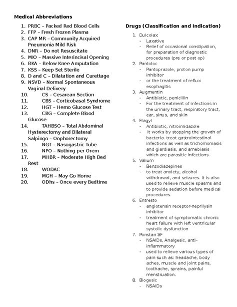 RLE- Notes - Medical Abbreviations 1. PRBC – Packed Red Blood Cells 2. FFP – Fresh Frozen Plasma ...