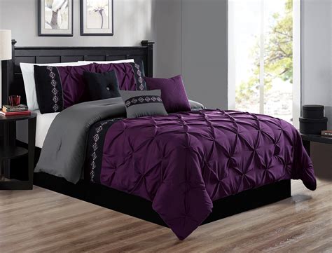Grand Linen 7 Pieces (California) Cal King Size Dark Purple/Grey/Black ...