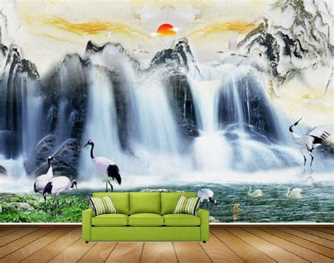 Avikalp MWZ2609 Sun Mountains Cranes Stones Flowers Waterfalls Pond Ri ...