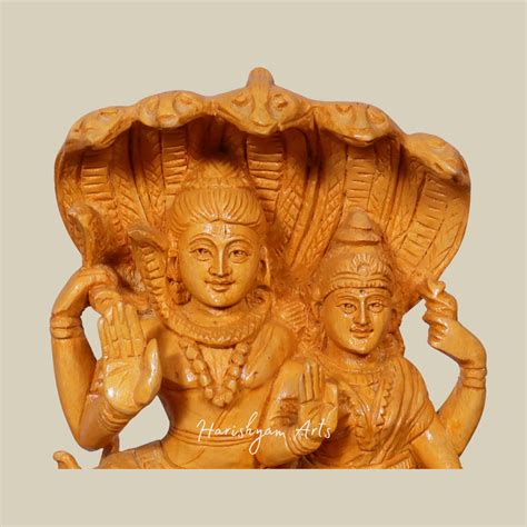10" Siva Parvati Wooden Statue Seated on Snake Throne Handcrafted Wood