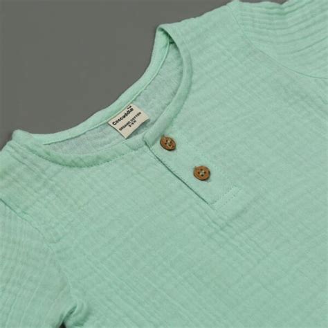 Organic Muslin Tshirt: Short Set Unisex Pista Green - Coocuddle