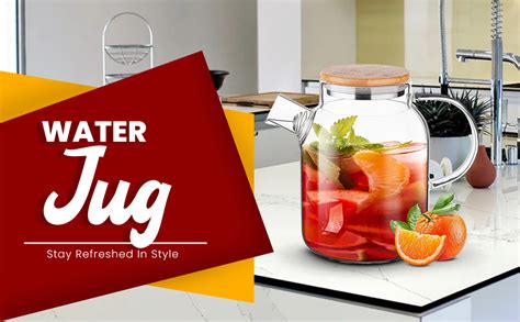 1.8 L Glass Water Jug, Glass Jug with Airtight Wooden Lid and Strainer ...
