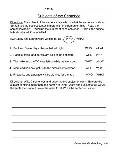Compound Subject Worksheet 的图像结果