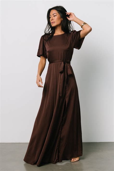 Agnes Satin Maxi Dress | Brown Floral | Baltic Born