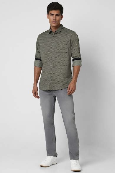 Buy Men Olive Slim Fit Print Full Sleeves Casual Shirt Online ...