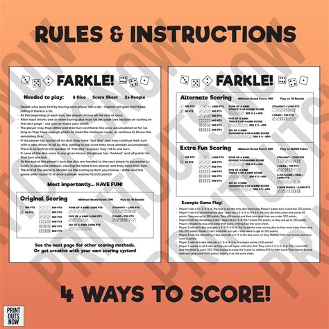 FARKLE Printable Rules & Scoresheets - Print as Many as You Need ...