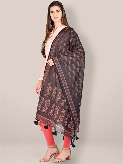 Black & Maroon Kalamkari Printed Blended Silk Dupatta. Dupatta Bazaar