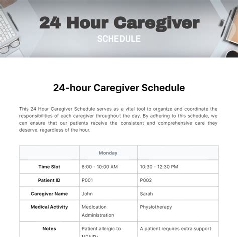 Free 24 Hour Caregiver Schedule Template to Edit Online