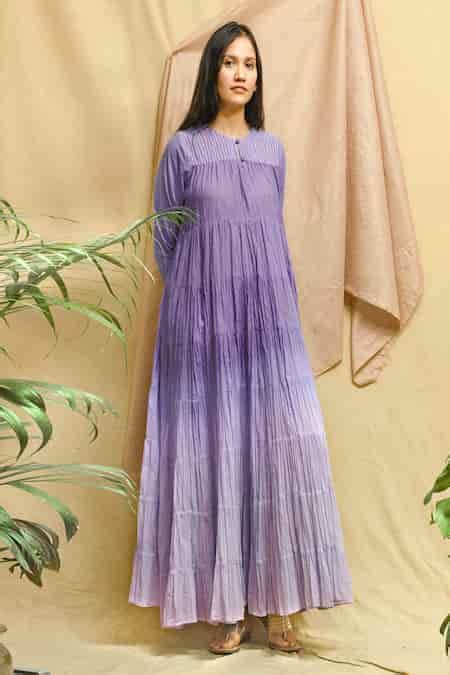 Buy Purple Cotton Embroidery Round Neck Ombre Maxi Dress For Women by ...