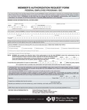 Fillable Online MEMBERS AUTHORIZATION REQUEST FORM - bcbsnccom Fax ...
