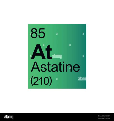 Astatine chemical element of Mendeleev Periodic Table on green background. Colorful vector ...