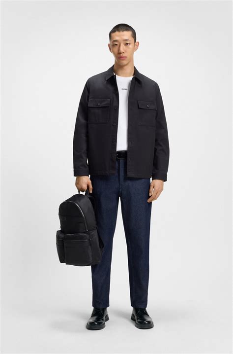 HUGO - Twill backpack with stacked-logo trim - Black