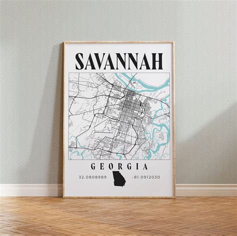 Map of Savannah, Georgia, Savannah Map, Savannah Print, Savannah Map ...