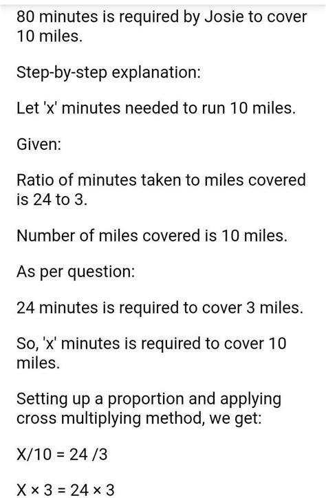 Josie is training for a race. The ratio of minutes she runs to the ...