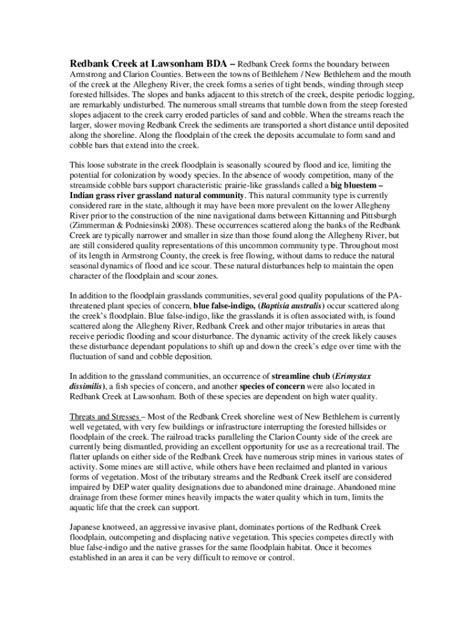 Fillable Online Redbank Creek at Lawsonham BDARedbank Creek forms the ...