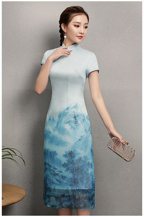 蓝墨中国风旗袍，时尚中式旗袍裙- 中国风