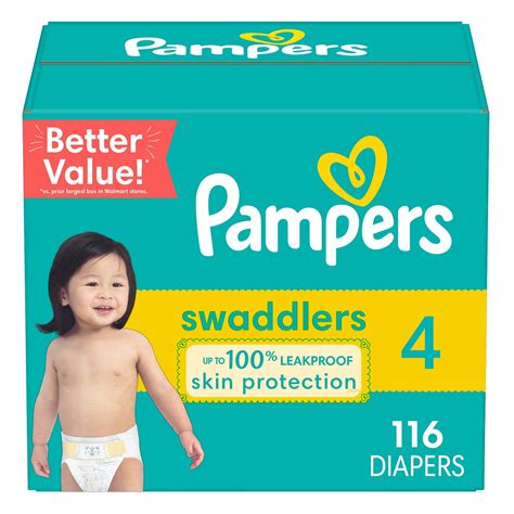 Pampers Swaddlers Diapers Size 4, 116 Count, Baby Skin Protection ...