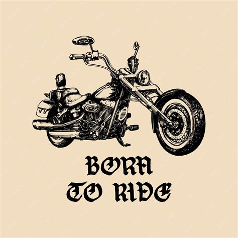 Szkic wektor motocykl z gotyckim odręcznym napisem Born To Ride ...