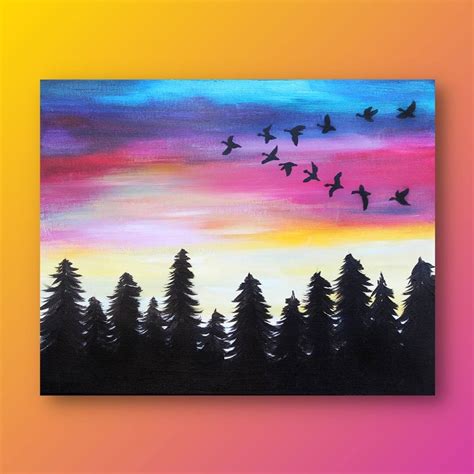 Sunset Silhouette Art Trees