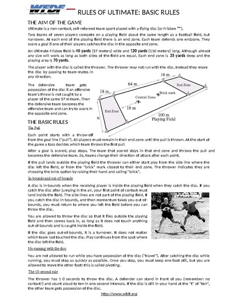 Ultimate Frisbee Rules - RULES OF ULTIMATE: BASIC RULES THE AIM OF THE ...