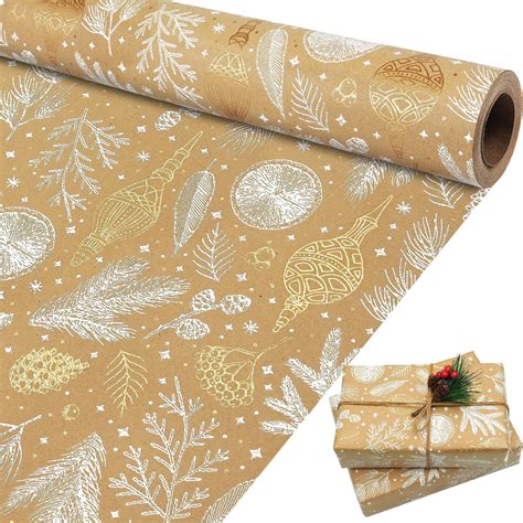 Amazon.com: MAMUNU Christmas Wrapping Paper, Brown and Gold Foil Kraft ...