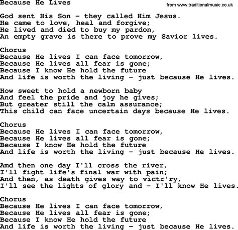 Baptist Hymnal, Christian Song: Because He Lives- lyrics with PDF for ...