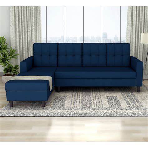 Adorn India Darcy L Shape 6 Seater Sofa Set (LHS) (Blue) (3 Year Warra