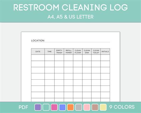 Printable Restroom Cleaning Logs/restroom Sign Templates