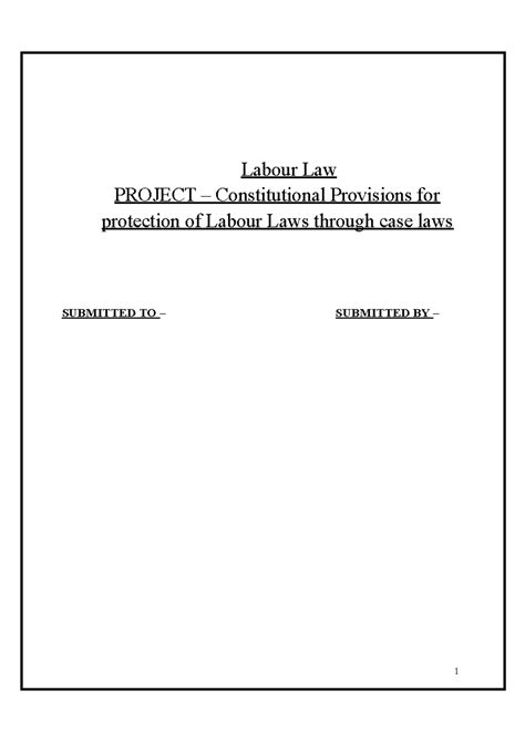 Labour law project - Labour Law PROJECT – Constitutional Provisions for ...