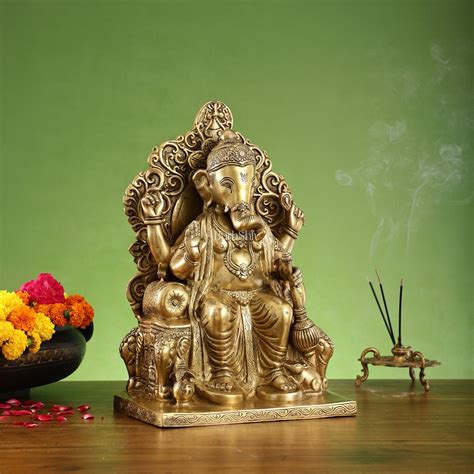 Buy Brass Lalbaug Ka Raja Ganapati Statue - 17x11x7 Inch - Budhshiv.com