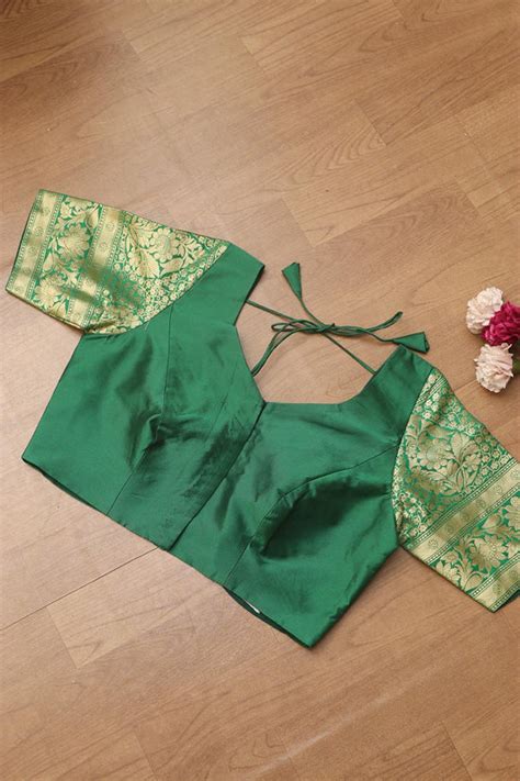 Green Silk Blouse with Banarasi Border