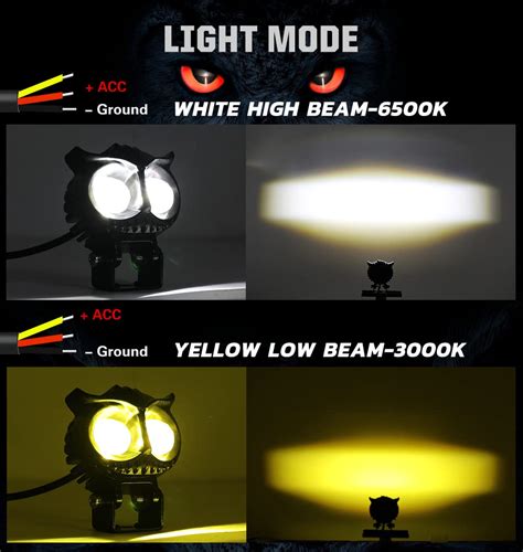 SSLG 2 Led OWL Shape Fog Yellow-White light Low & High Beam for univer ...